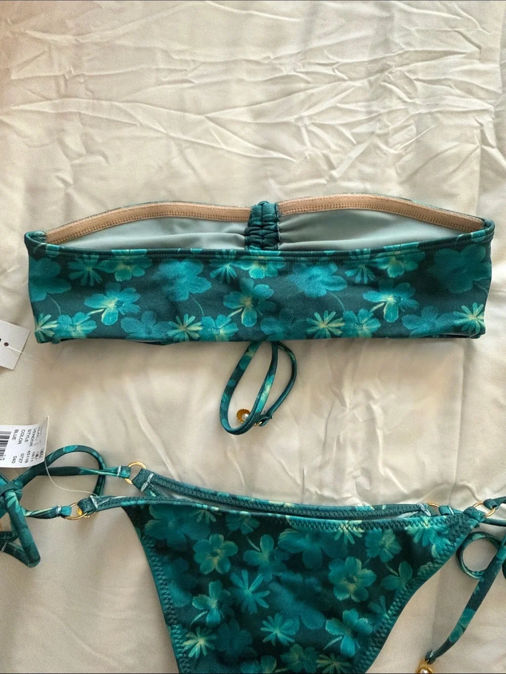 PacSun Teal Floral Bandeau Tie-Side Bikini